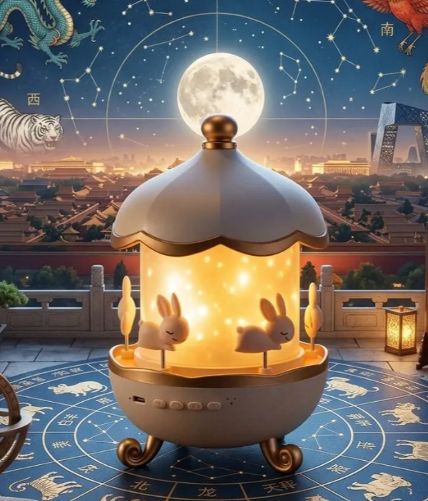 Cute Bunny Carousel 360° Rotating Night Light Projector Lamp with 6 Film Sets